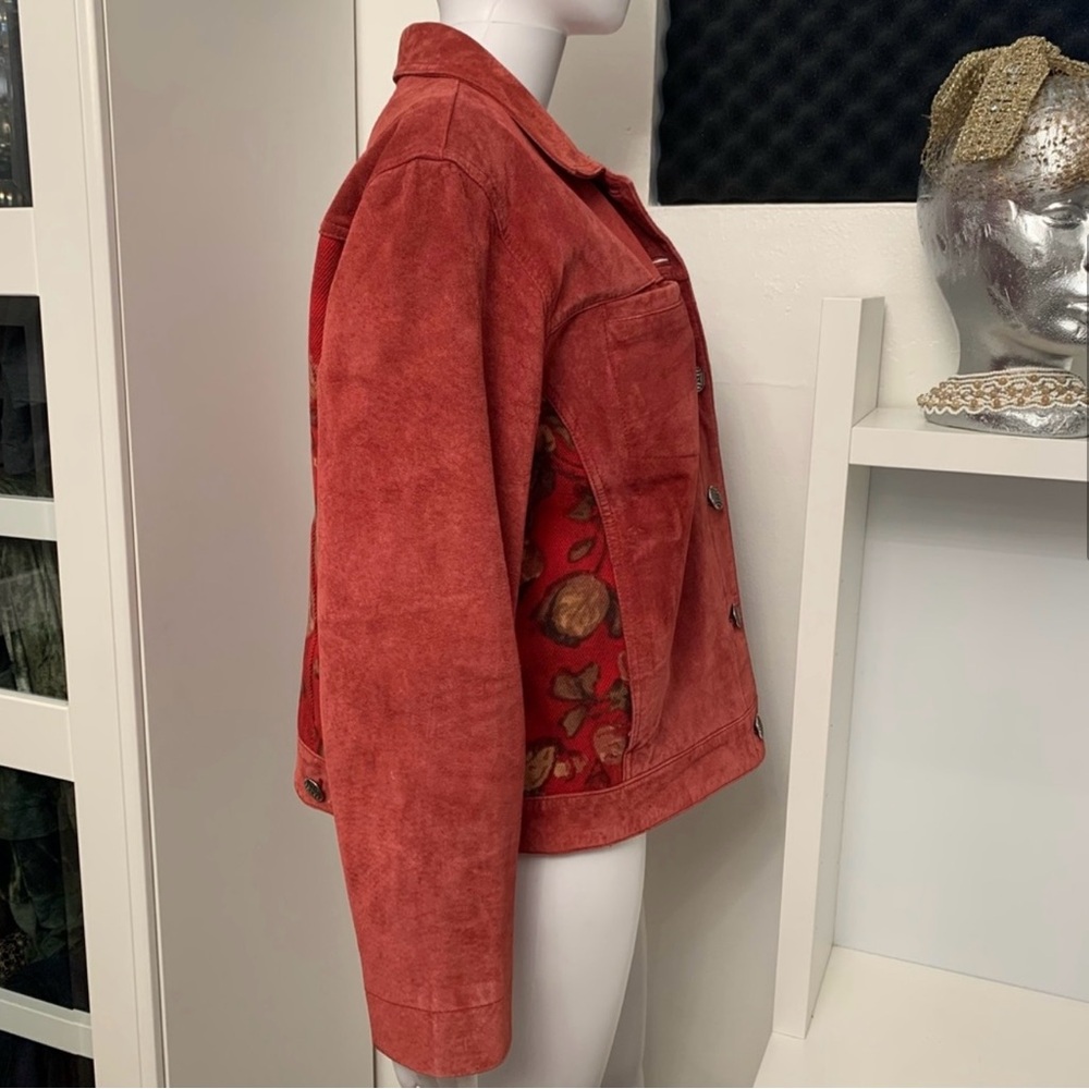 Chico's Floral Red Suede Jacket - Picture 5 of 6